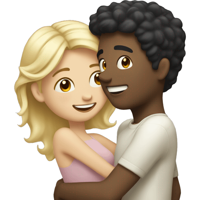 Blonde girl happy and celebrated with boyfriend with black hair  emoji