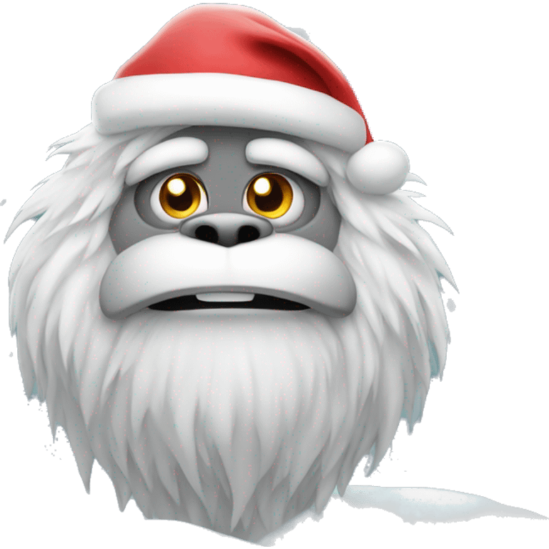 Yeti in snow wearing Santa hat emoji