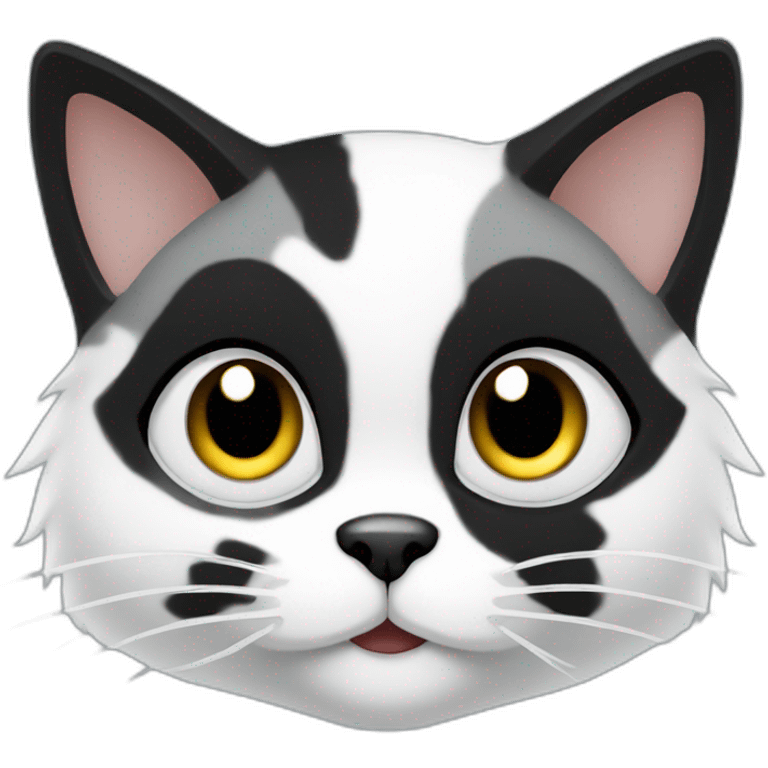 White cat with grey and black spots. Raccoon emoji