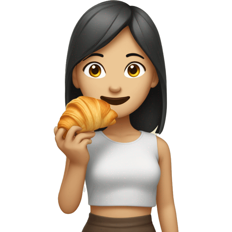 Asian girl eating croissant  emoji