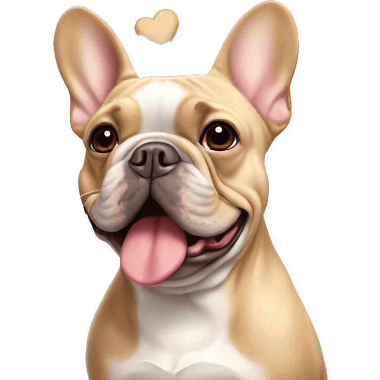 Lilac tan french bulldog with many heart shaped dog treats emoji