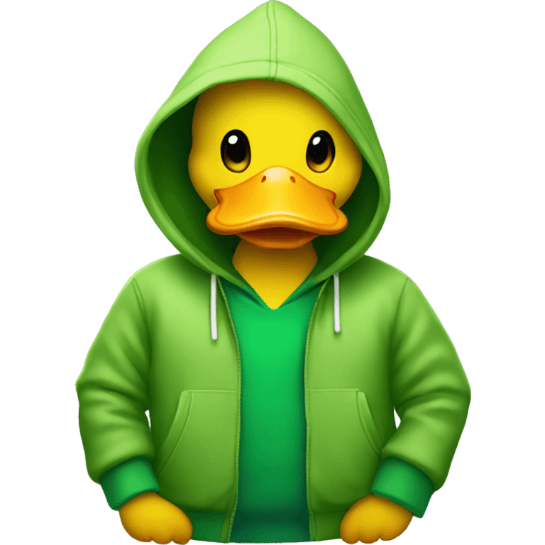 Yellow duck wearing a green hoodie  emoji