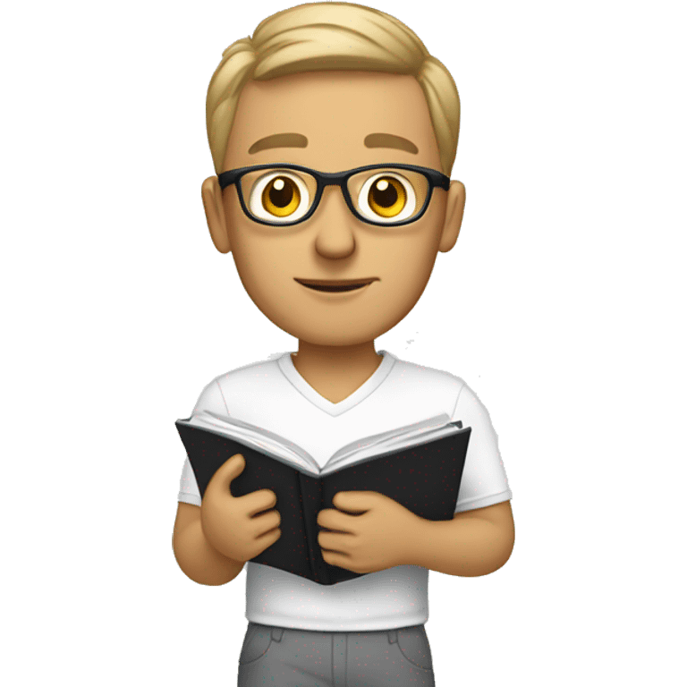 white young soccer coach with eyeglasses holding a notebook emoji