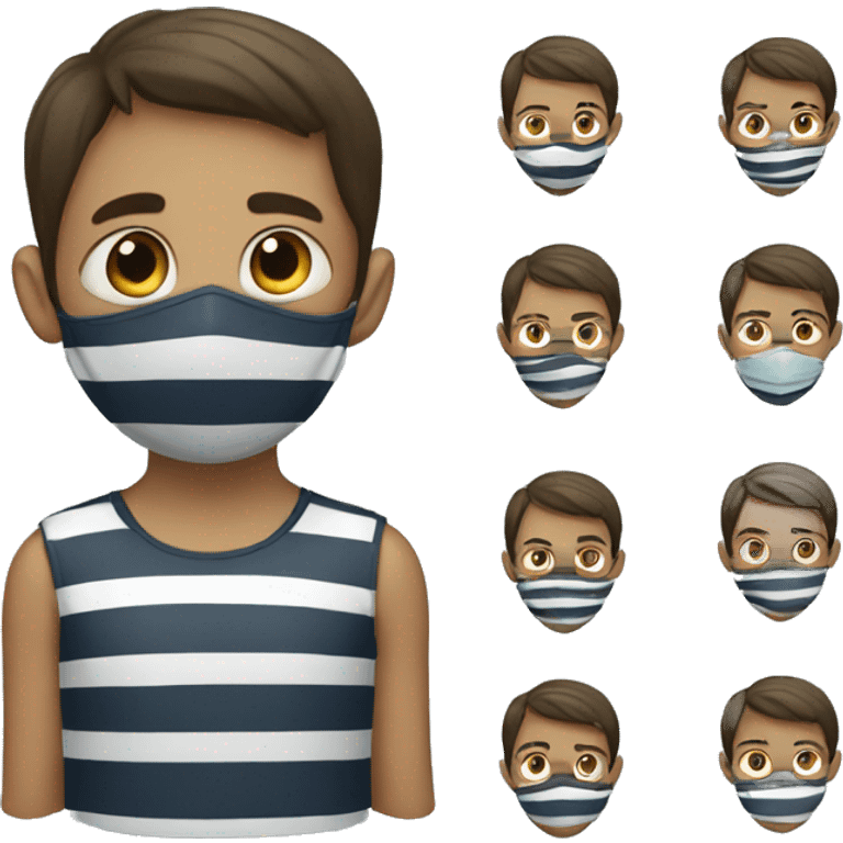 A boy with a striped shirt and a face mask  emoji