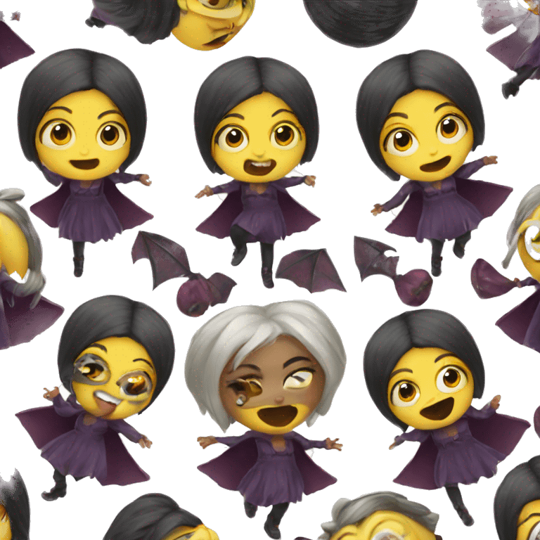 playful girls in vampire and minion costume emoji