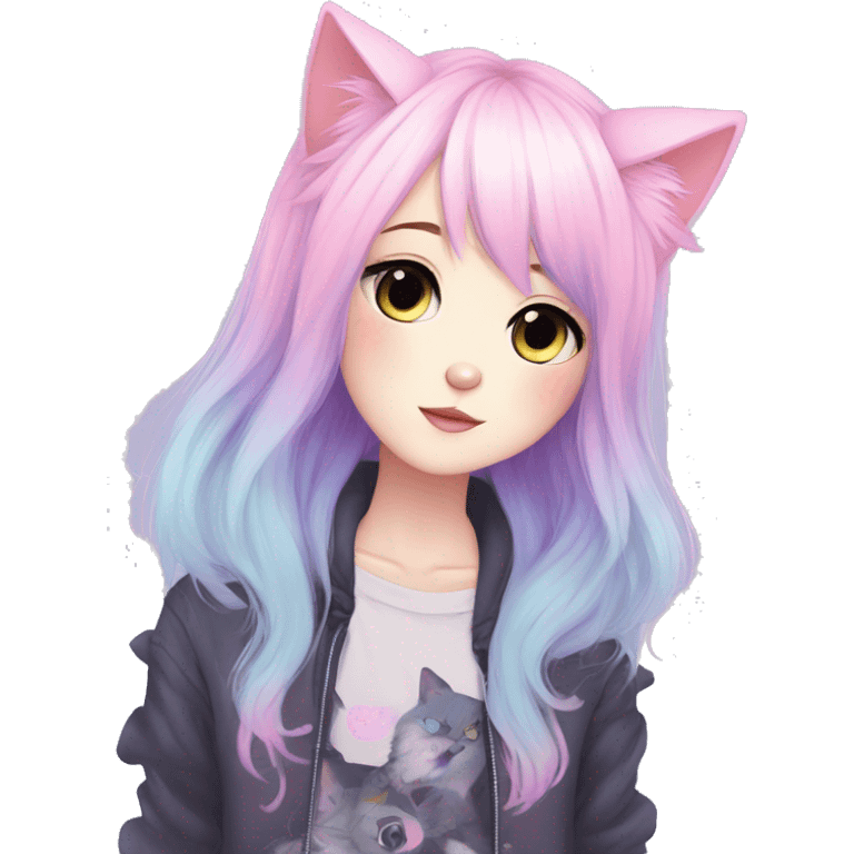 Gorgeous Cute Edgy Pastel Gradient Beautiful Anime Emo CatLady emoji