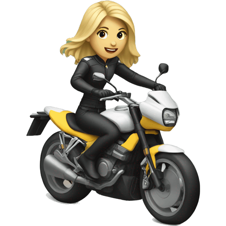 Blonde woman riding racing motorcycle emoji