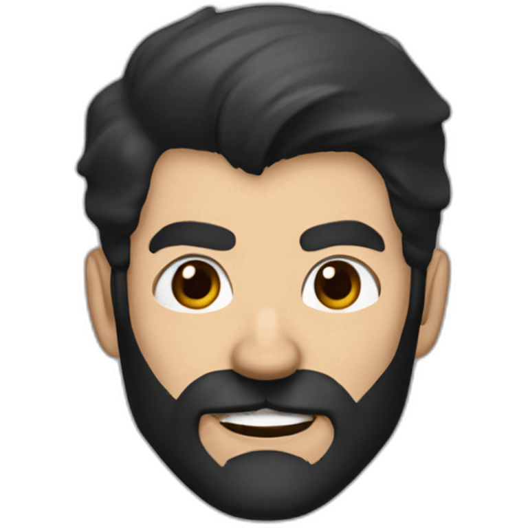 batman head only, with black beard,black hair, and brown eyes in a batman mask. a few white hairs in the beard emoji