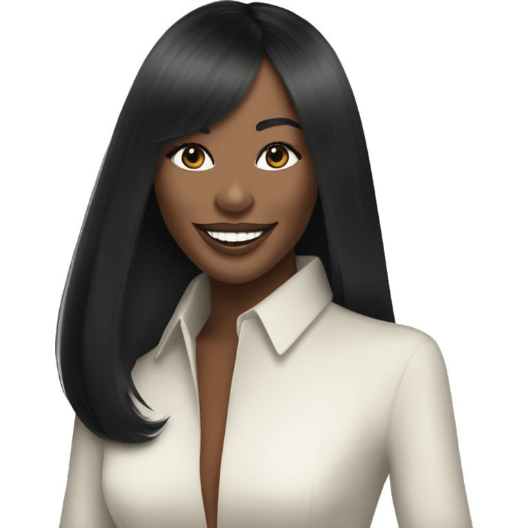 Naomi Campbell long black hair smiling emoji