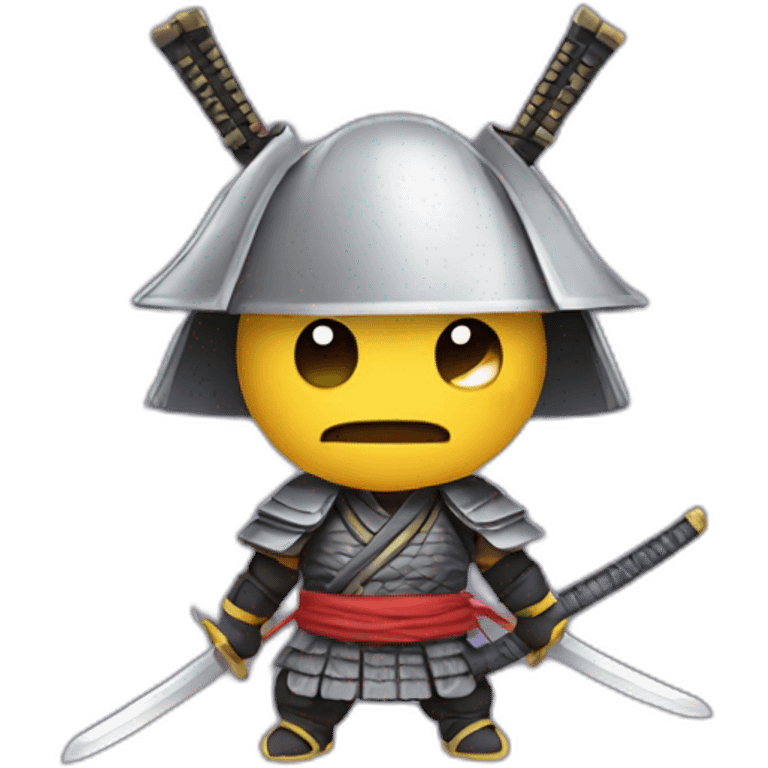 An emoticon of a Gibi samurai with 2 swords on his back emoji