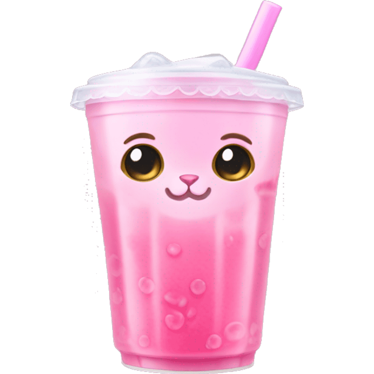 Pink cat Drink bubble tea emoji