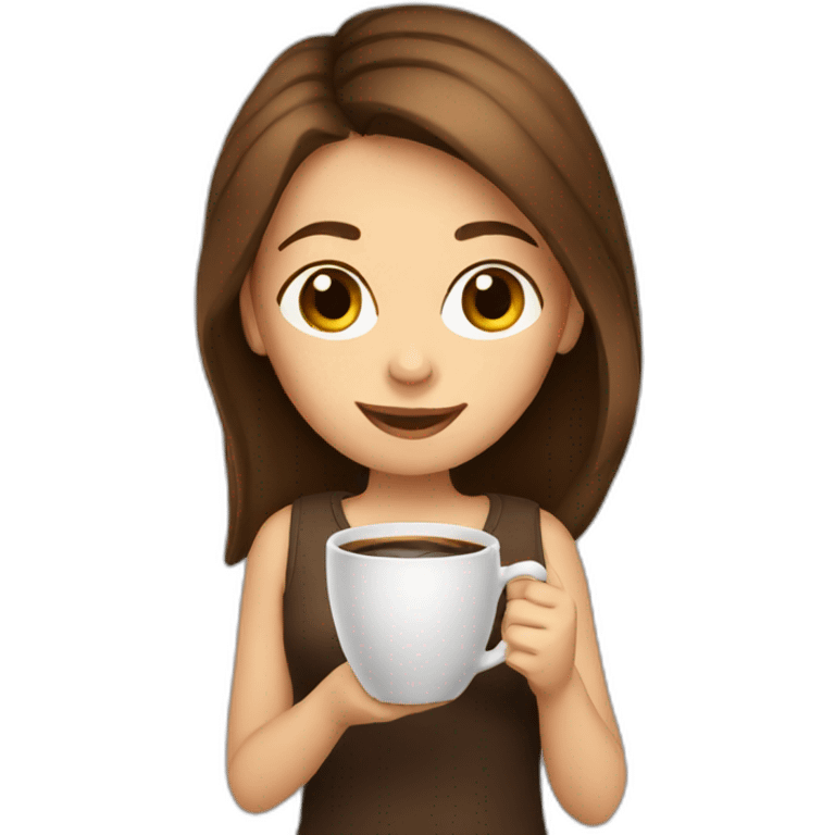 A girl with brown hair drinking coffee emoji