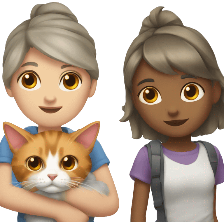 calico cat with a girl carry her emoji