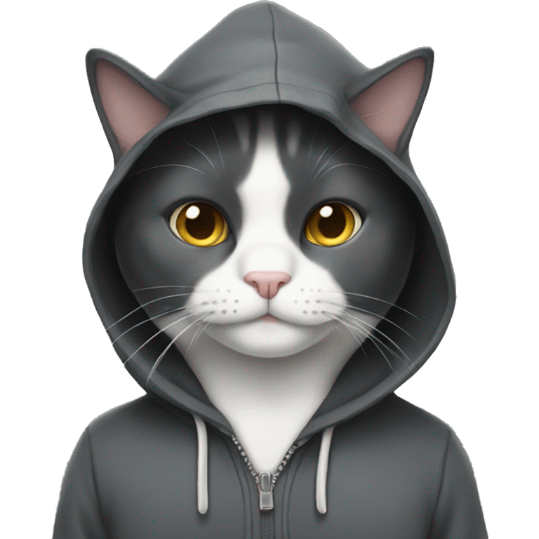 Tuxedo cat with a grey hoodie  emoji