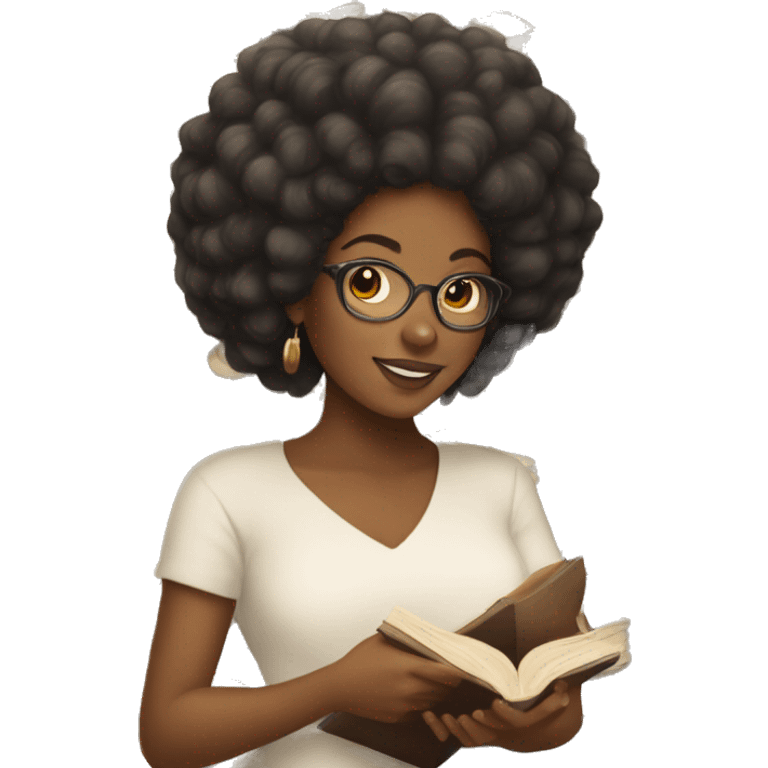 Pretty Afro woman holding books in her hands emoji