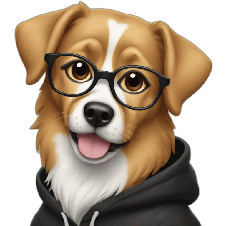 Dog wearing glasses in a black hoodies emoji