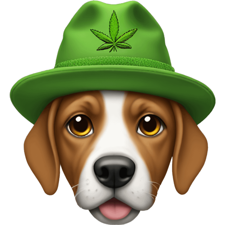 Dog wearing weed hat emoji