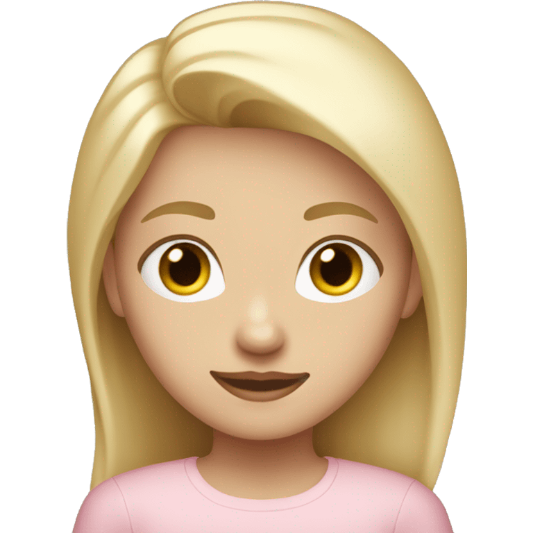 blonde straight hair girl , white race, wearing a tight light pink long sleeve shirt emoji