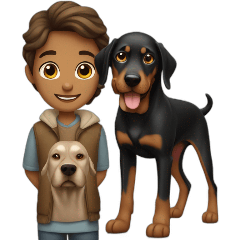 A handsome man with a beautiful girl holding with a boy Doberman dog emoji