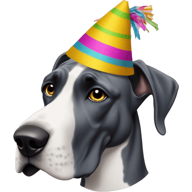 Great Dane with piñata hat emoji