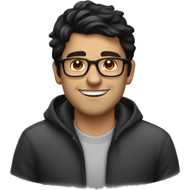 young man, dark hair, glasses, programmer, smiling, spanish skin emoji