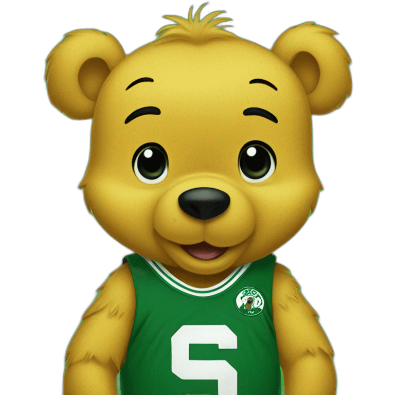 Winnie-the-Pooh wearing green boston celtics jerssey emoji