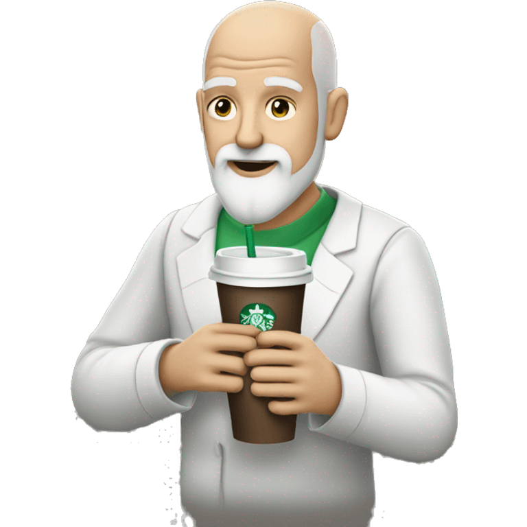 White Bald grey bearded man drinking Starbucks emoji