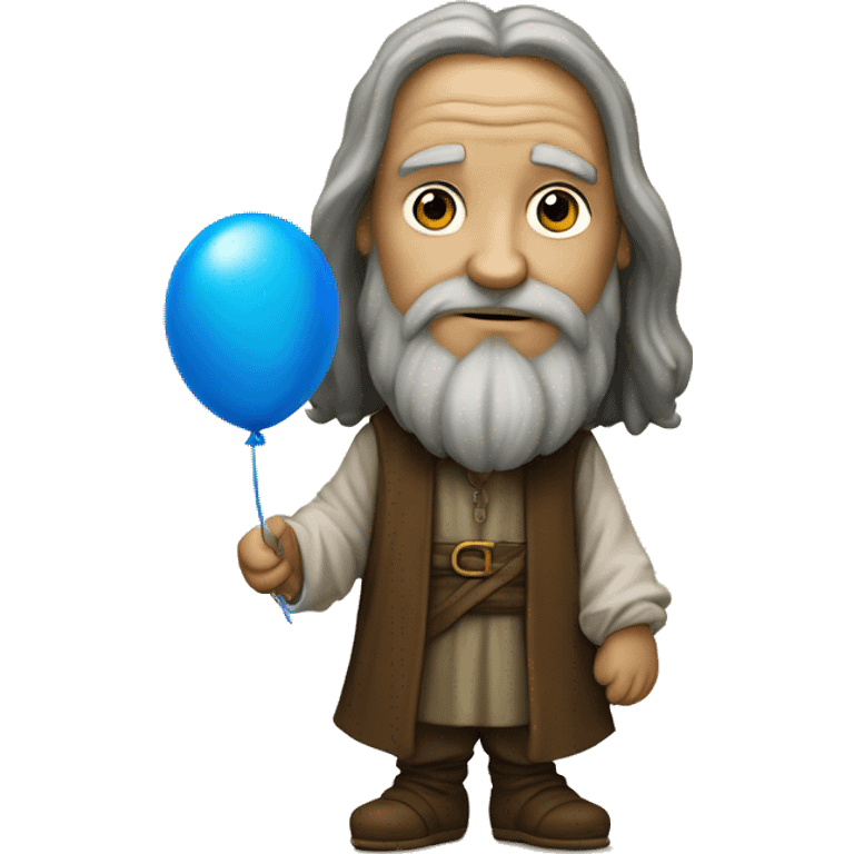 leonardo da Vinci holds a blue balloon in his hands emoji