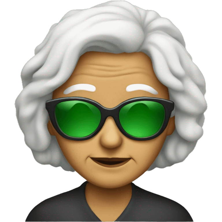 Old woman with green heart sunglasses emoji