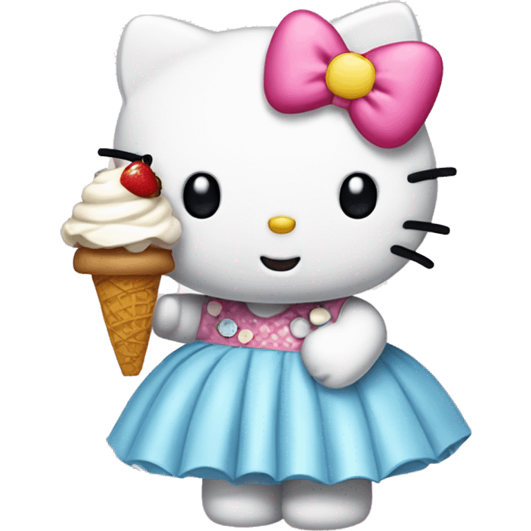 Hello kitty wearing a dress eating icecream emoji