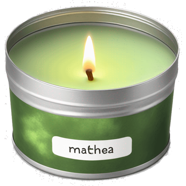 pretty matcha scented candle in silver tin with label realistic emoji