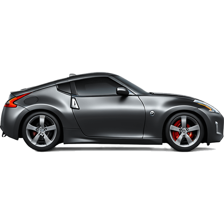 Side profile, Dark grey Nissan 370Z with front cash bar and no bumper emoji