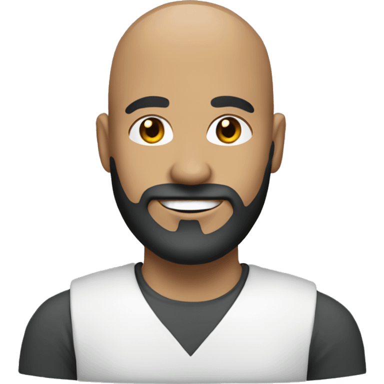 Man with black beard, bald, happy, working in tech emoji