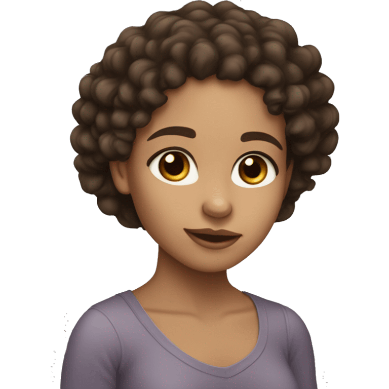 Lightskin girl with long dark brown curly hair emoji