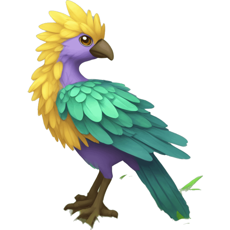 Colorful earthly muddy fresh Cool Cute Fantasy legendary swampy tree-jungle-bird plant-grass-type-Dendro-avian Fakemon full body emoji