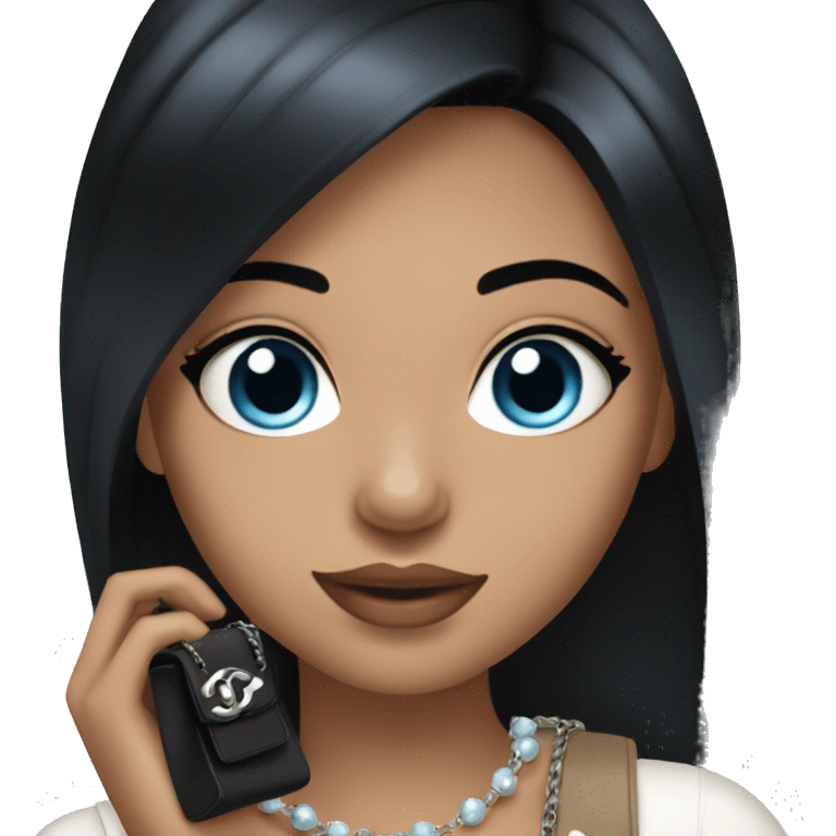  girl, straight black hair, blue eyes, a Chanel handbag in her hand emoji