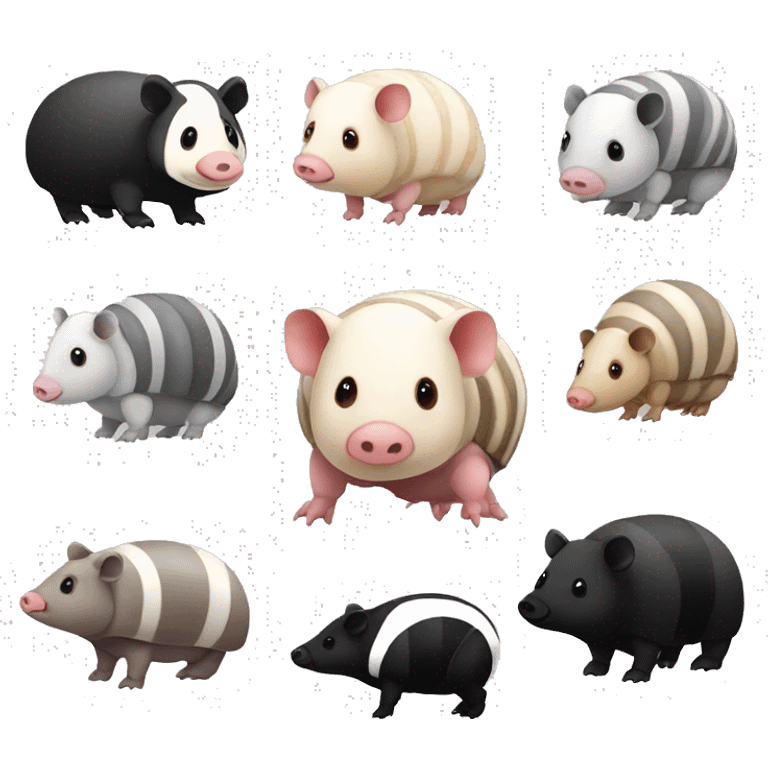 Black and white piebald chubby armadillo pig panda centipede armadillo  emoji