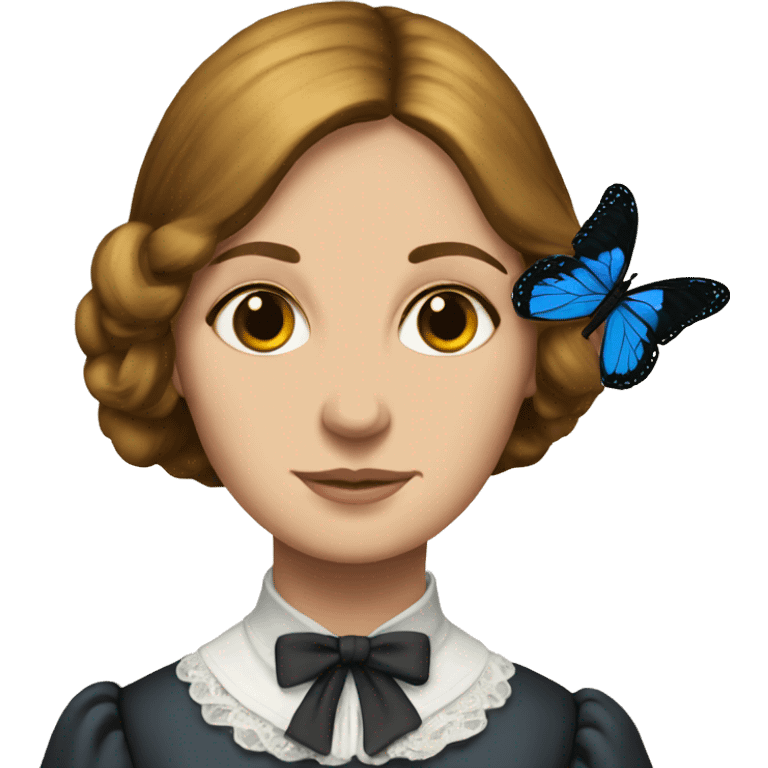 Charlotte Bronte with a butterfly emoji