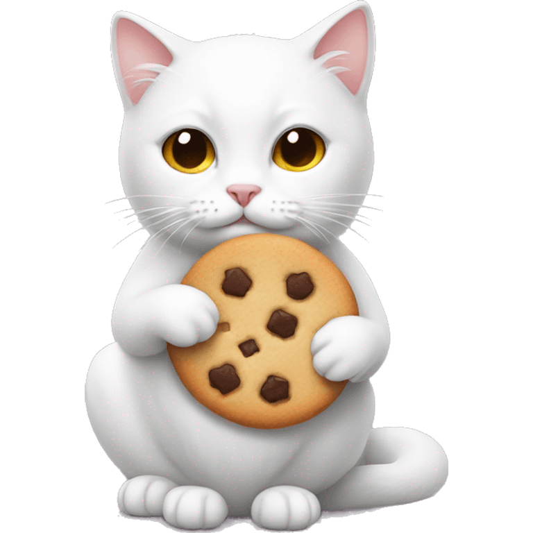 white cat holding a cookie  emoji