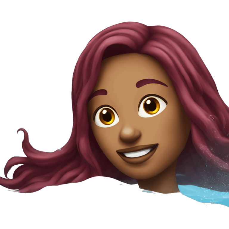 Beautiful tattooed  burgundy long haired woman swimming in a pool emoji