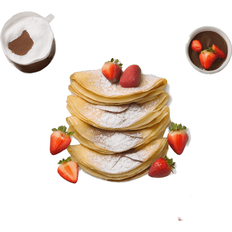 nutella crepes with powdered sugar on top and strawberries emoji