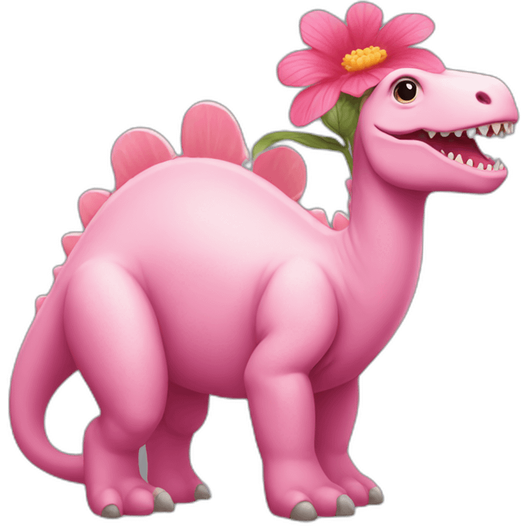 Pink dino with a flower on head emoji