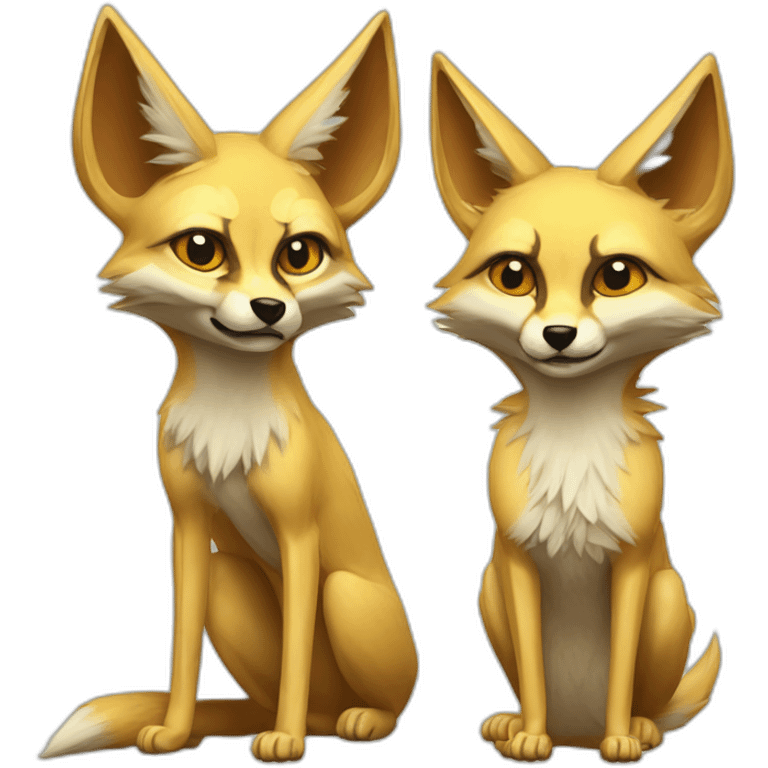 Jackal with gold furr huging grumpy fennec fox emoji