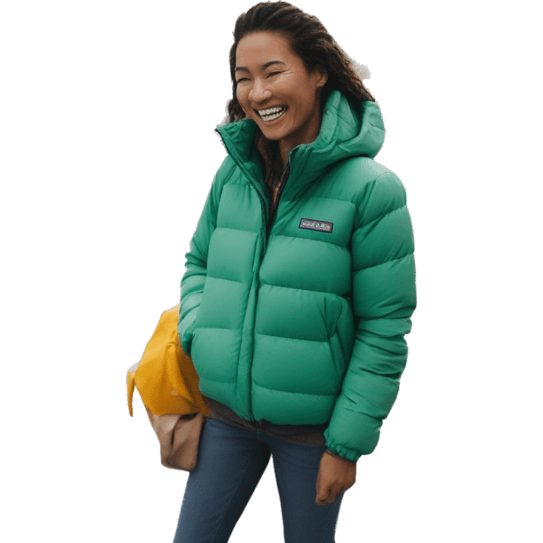 casual style with a smile，patagonia jacket，colorful emoji