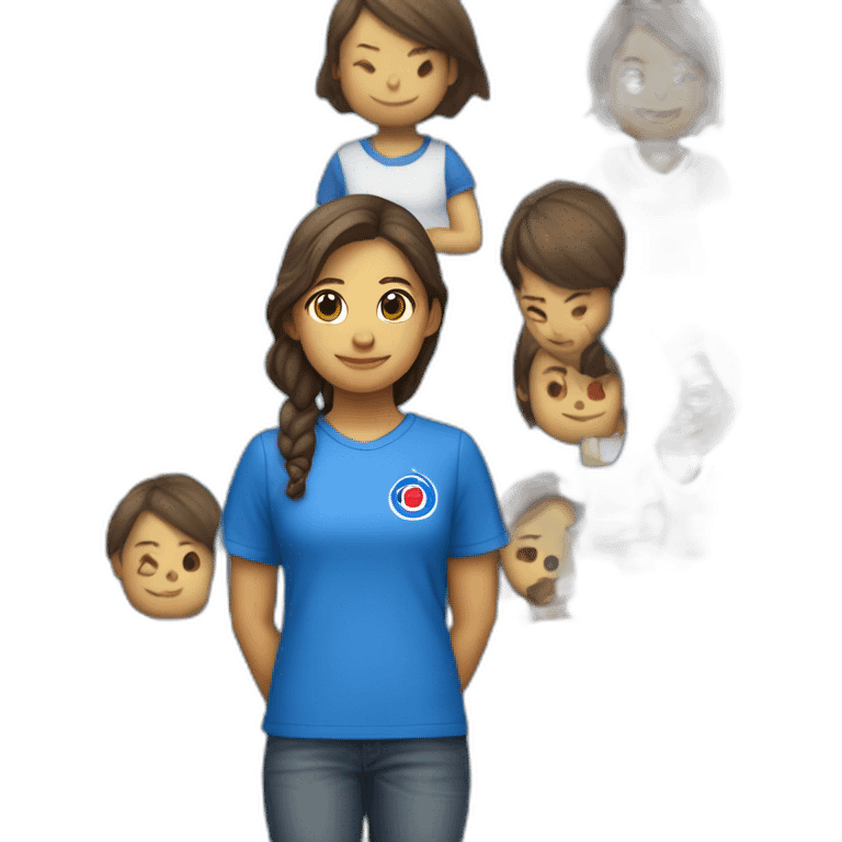 Una niña con una playera azul que en la playera diga cruz azul  emoji