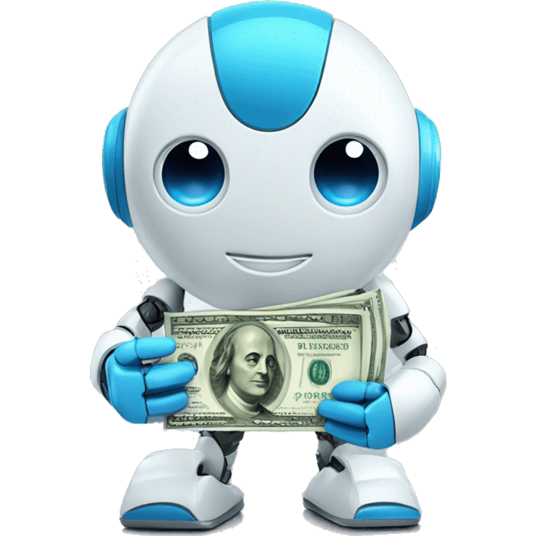 cute blue eyed robot holding money emoji