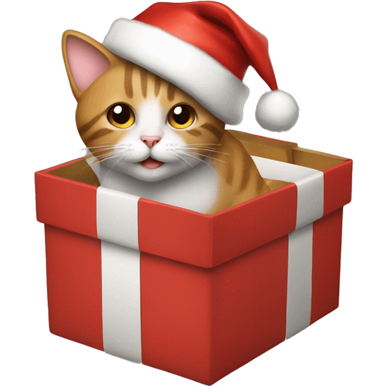 cat in a present box wearing a christmas hat  emoji