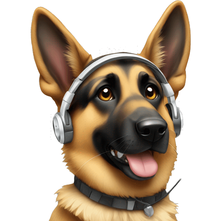 german shepherd dog wearing headphones  emoji