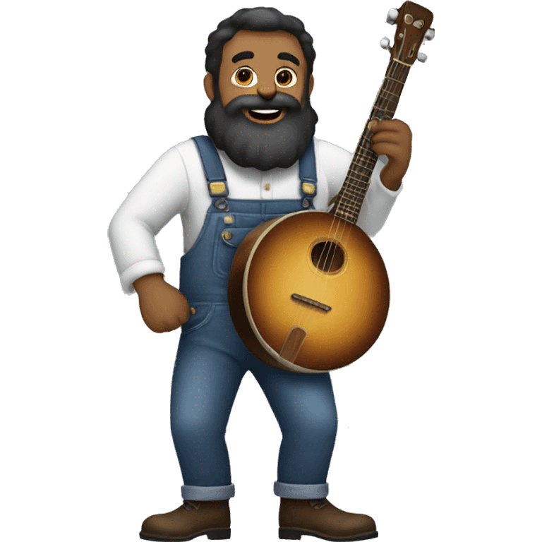 Man with a large beard and overalls, playing the banjo in toe shoes emoji