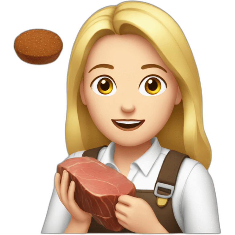 Greta eating beef emoji